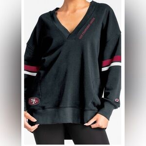 NFL San Francisco 49ers Champion Black and Red Women's V-Neck Sweatshirt